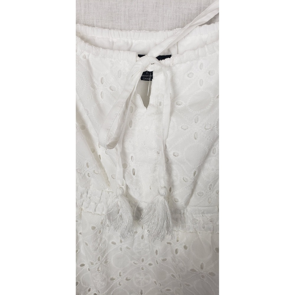 Flag & Anthem White Eyelet Peplum Blouse Top Tassel Tie L Cottagecore Milkmaid - Picture 6 of 13